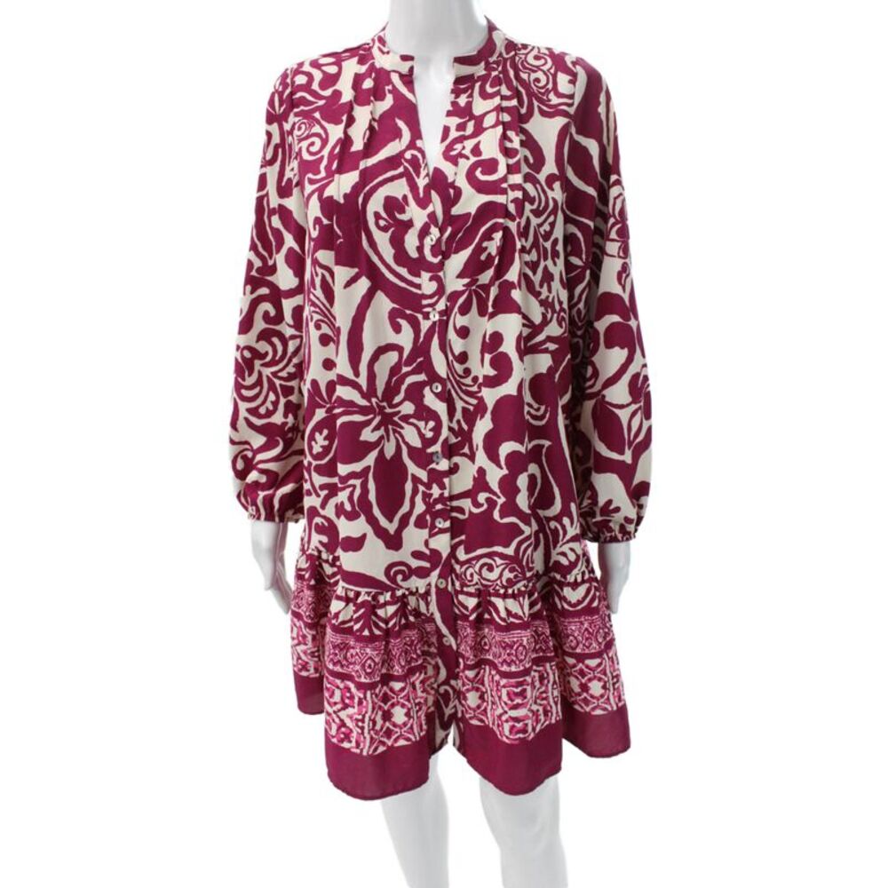 Zara Womens Purple Floral Collared Long Sleeve Shirt Dress Polyester Size M